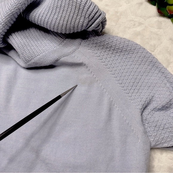 Karen Millen Wool Blend Cowl Neck 3/4 Sleeve Knit Mini Sweater Dress Light Blue - Picture 13 of 16